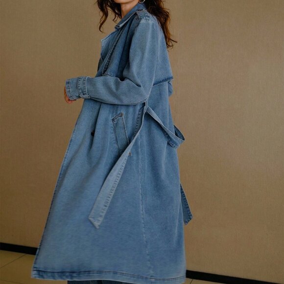 Blue Casual Women's Elegant Denim Trench Coat - Picture 6 of 7